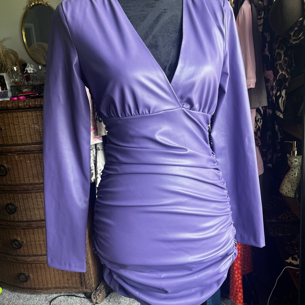 Zara Purple Ruched Wrap Long Sleeve Dress
